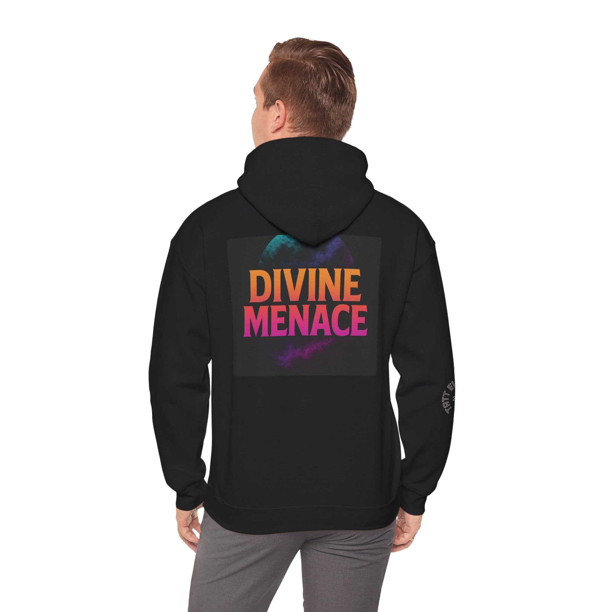 Divine Menace Hoodie - Unisex Heavy Blend Pullover, Cosmic Streetwear, Bold Alignment Drop