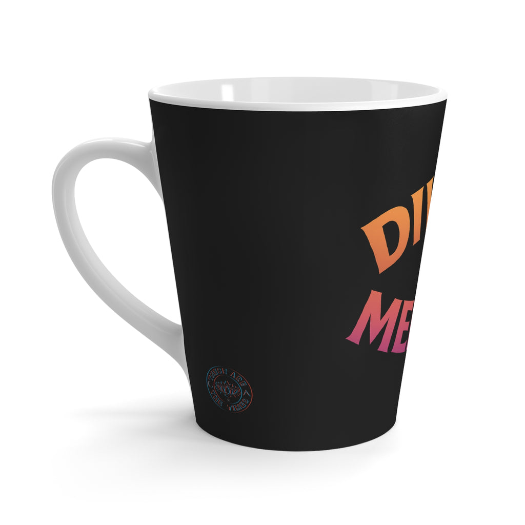 Latte Mug — "Divine Menace" Gradient Typography Coffee Cup