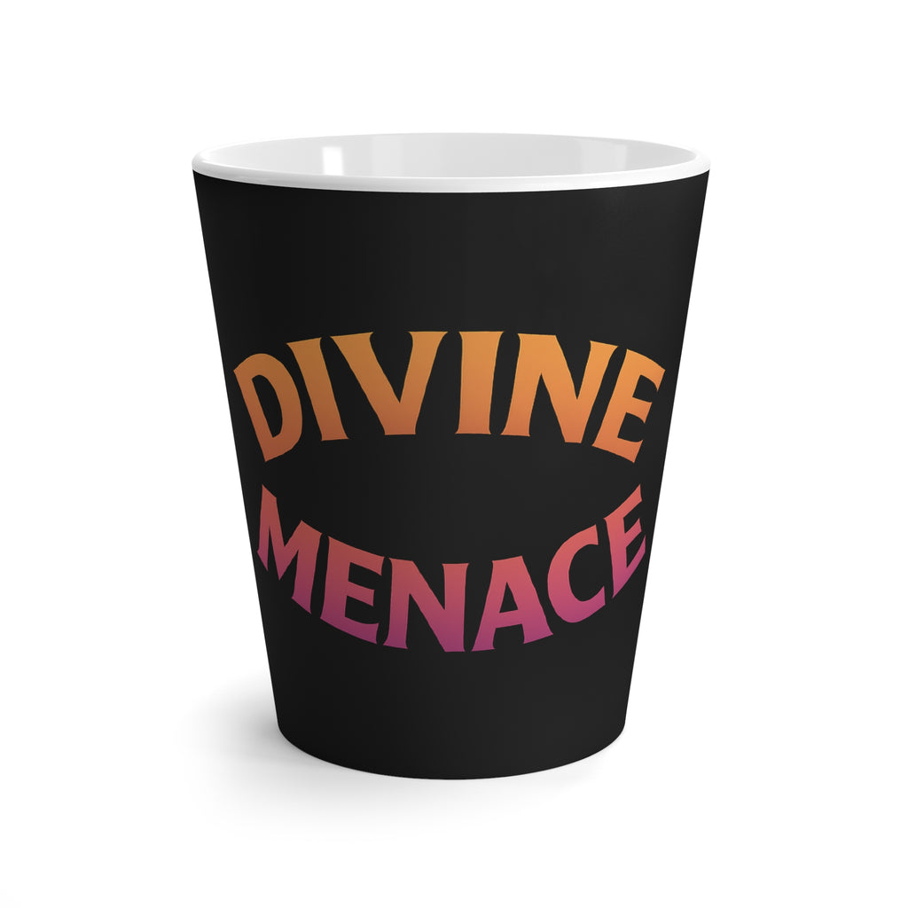 Latte Mug — "Divine Menace" Gradient Typography Coffee Cup