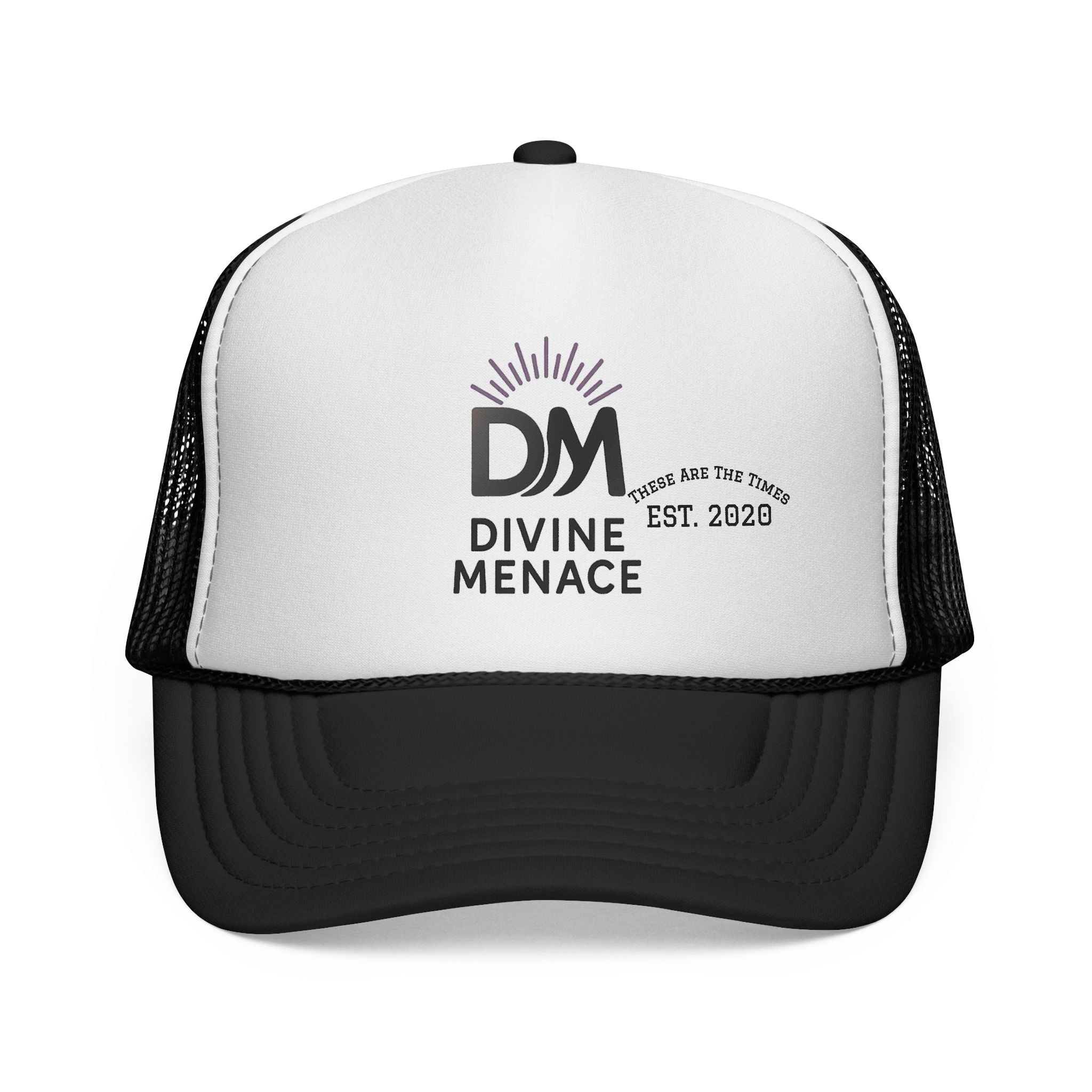 Divine Menace Trucker Cap - Bold Logo Hat, Unisex Streetwear Snapback, Festival & Everyday Essential
