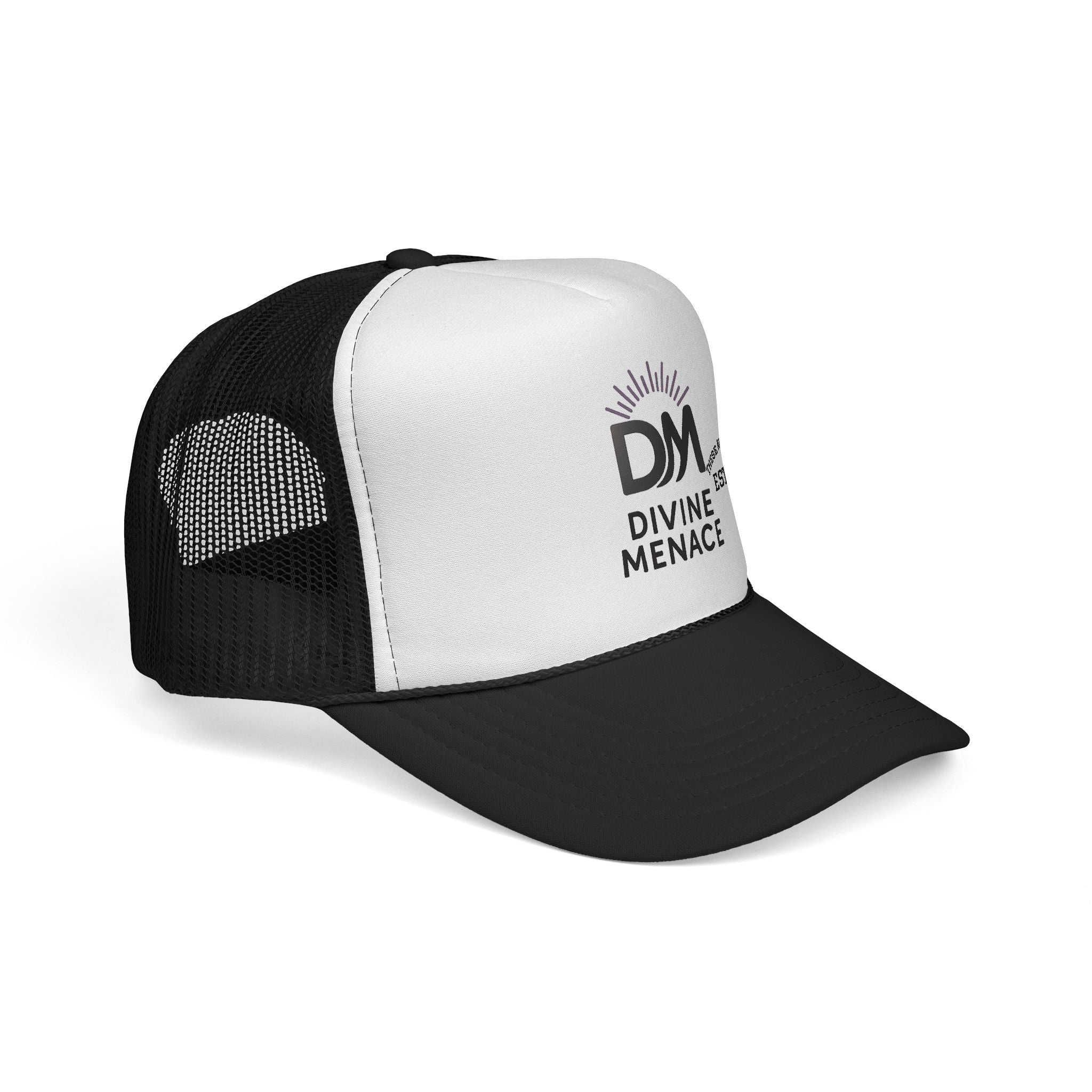 Divine Menace Trucker Cap - Bold Logo Hat, Unisex Streetwear Snapback, Festival & Everyday Essential