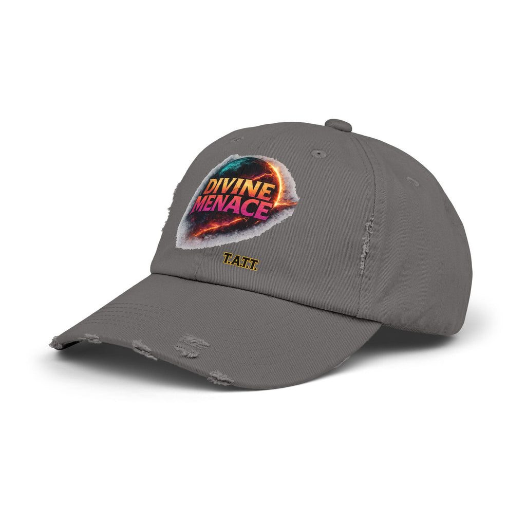 Divine Menace Distressed Cap — Retro Vintage Graphic Baseball Hat