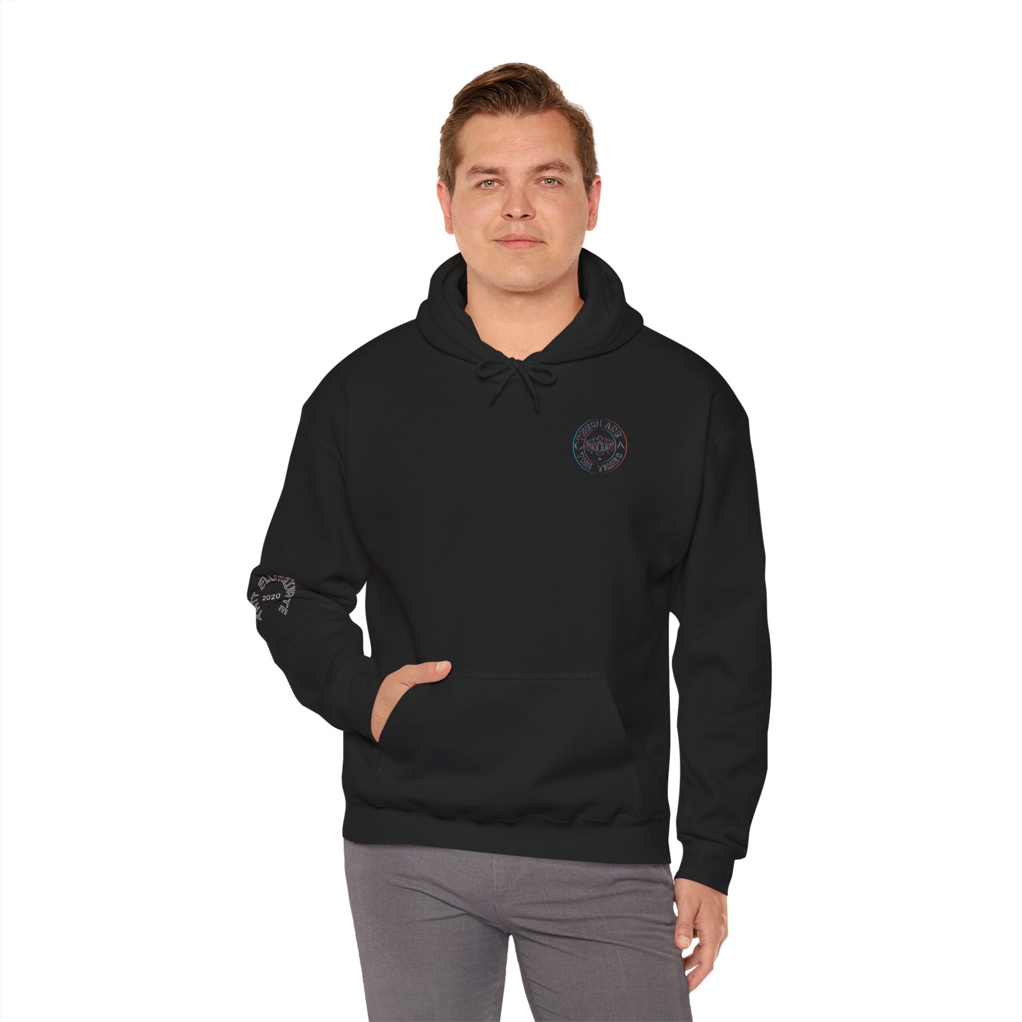 Divine Menace Hoodie - Unisex Heavy Blend Pullover, Cosmic Streetwear, Bold Alignment Drop