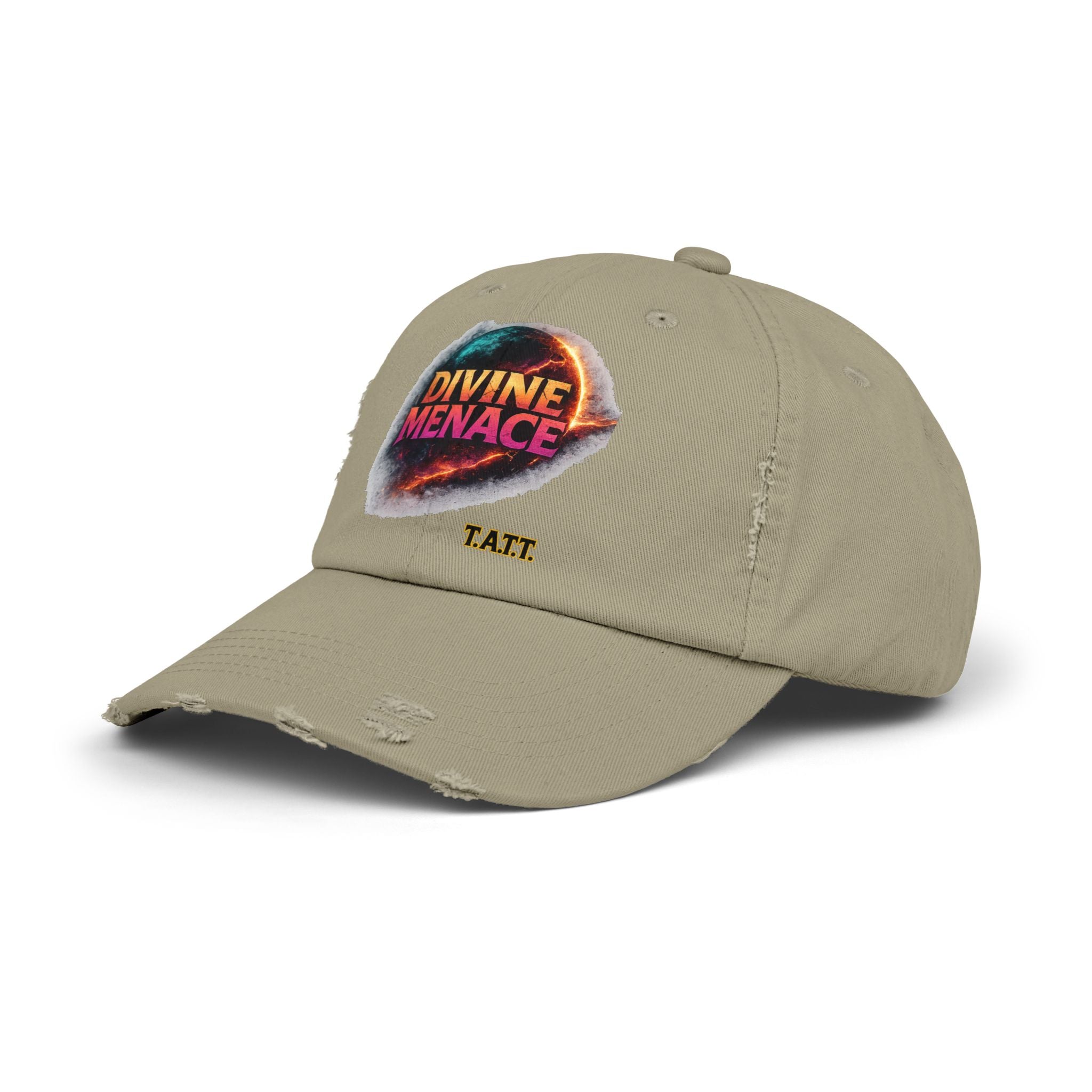 Divine Menace Distressed Cap — Retro Vintage Graphic Baseball Hat