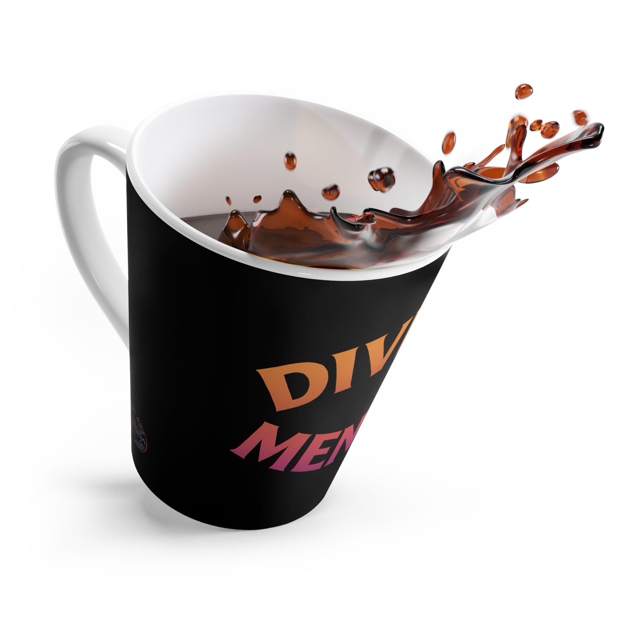 Latte Mug — "Divine Menace" Gradient Typography Coffee Cup