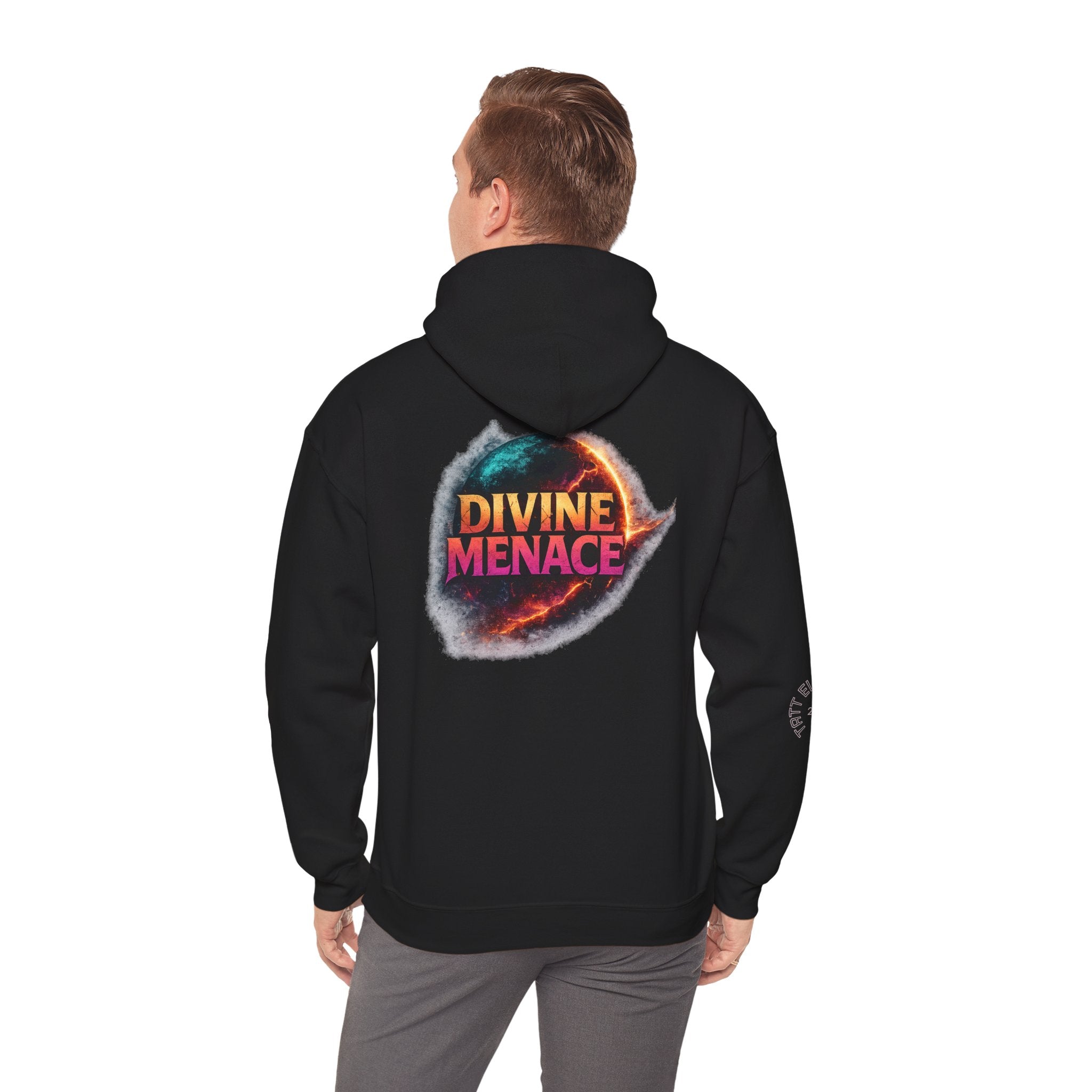 Divine Menace Flame Hoodie — Black Graphic Sweatshirt
