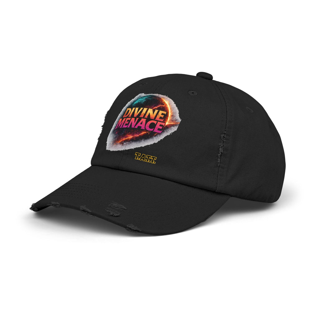 Divine Menace Distressed Cap — Retro Vintage Graphic Baseball Hat