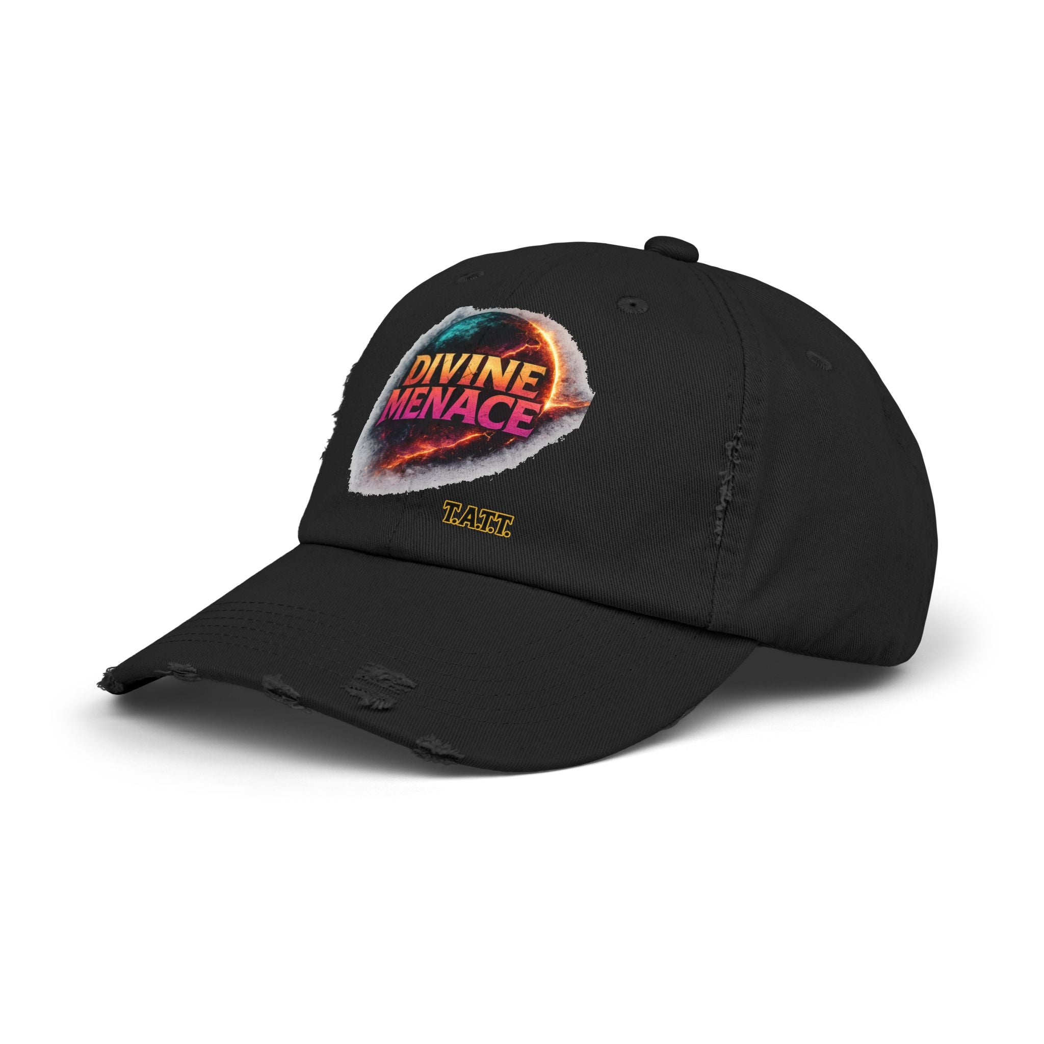 Divine Menace Distressed Cap — Retro Vintage Graphic Baseball Hat
