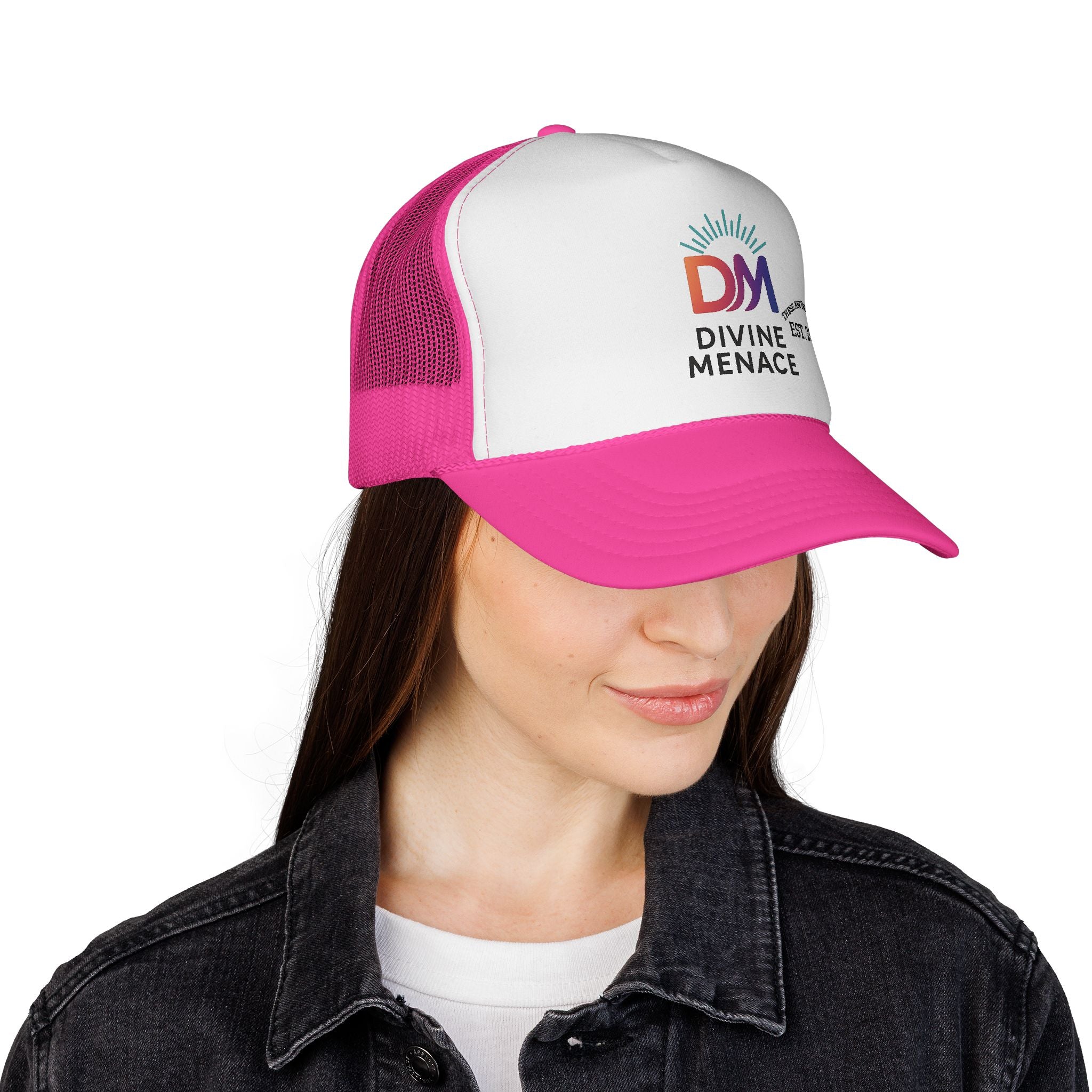 Divine Menace Trucker Cap - Bold Logo Hat, Unisex Streetwear Snapback, Festival & Everyday Essential