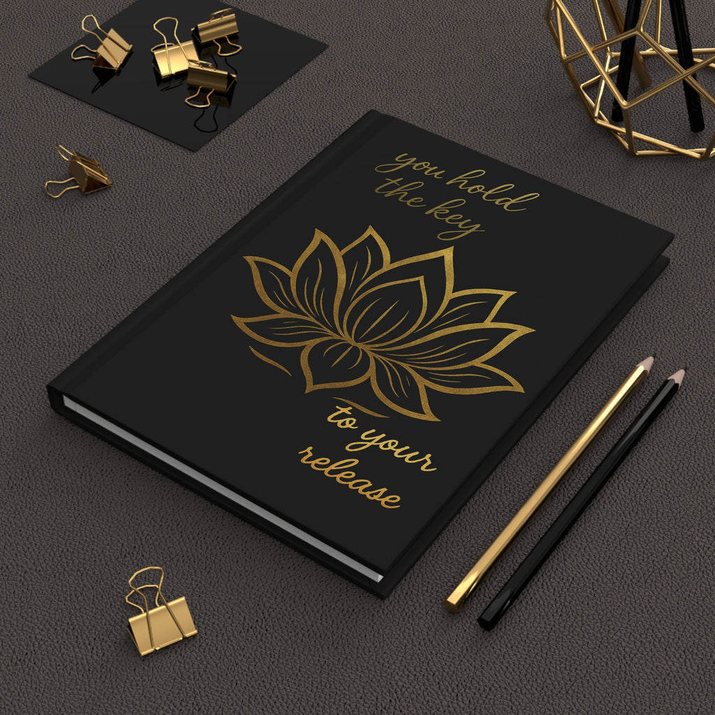 Elegant Gold Lotus Hardcover Journal - Inspirational Writing Notebook, Daily Planner, Stationery Gift, Self-Care Diary, Botanical Artwork