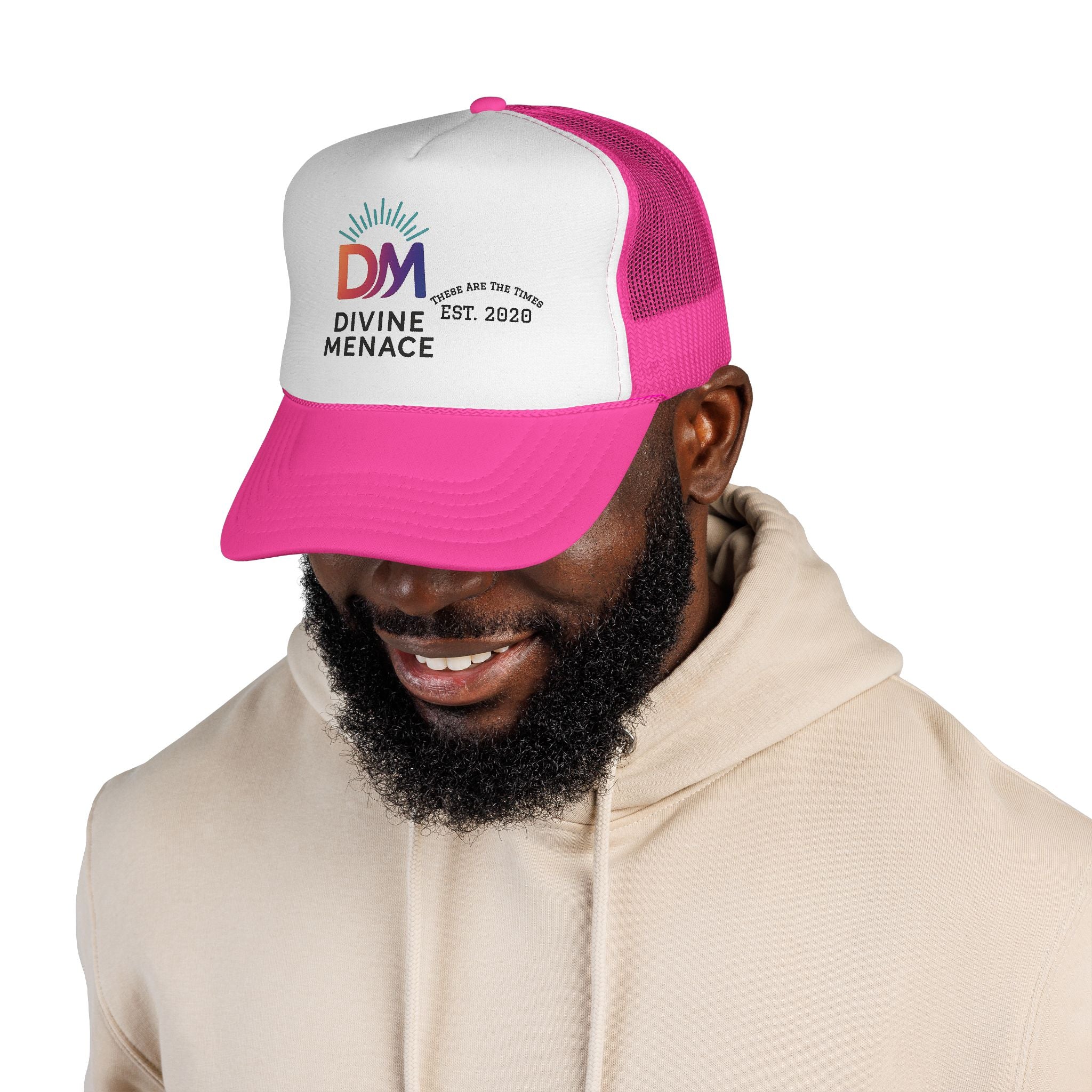 Divine Menace Trucker Cap - Bold Logo Hat, Unisex Streetwear Snapback, Festival & Everyday Essential